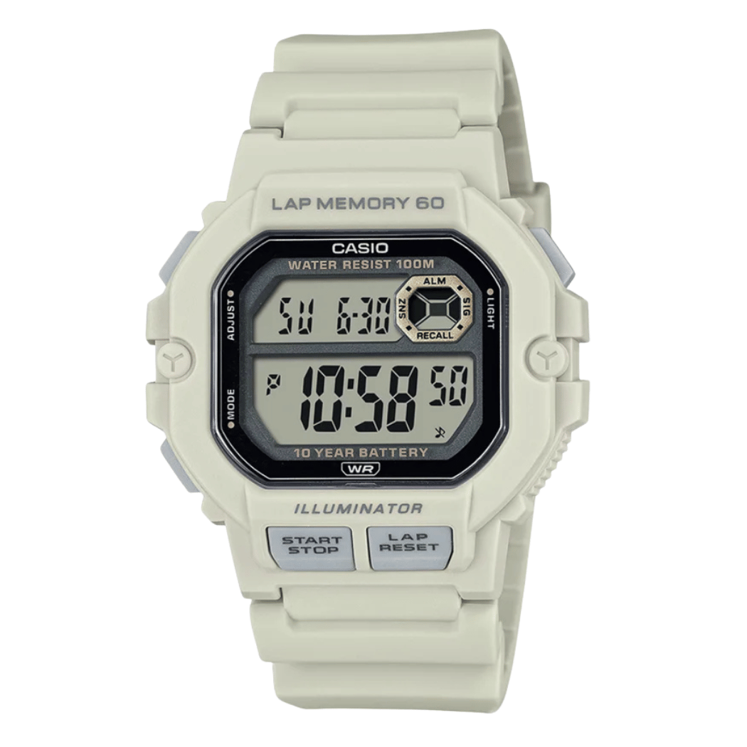 Casio Beige Resin Strap White Digital Quartz Watch for Men – WS‑1400H‑8AVDF
