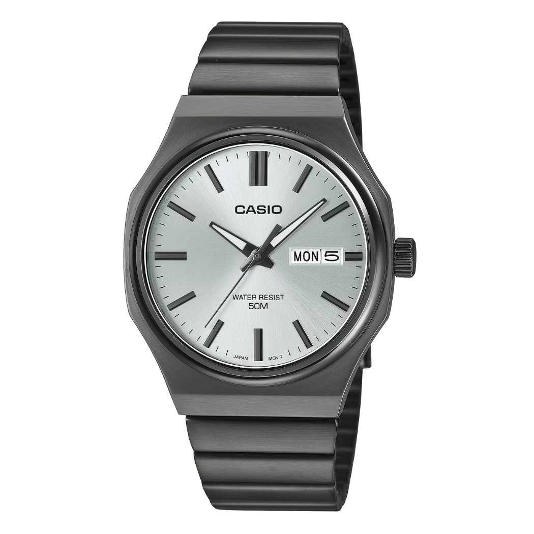 Casio Black ION-Plated Stainless Steel Silver Dial Analog Quartz Watch for Men – MTP-E735B-7AVDF