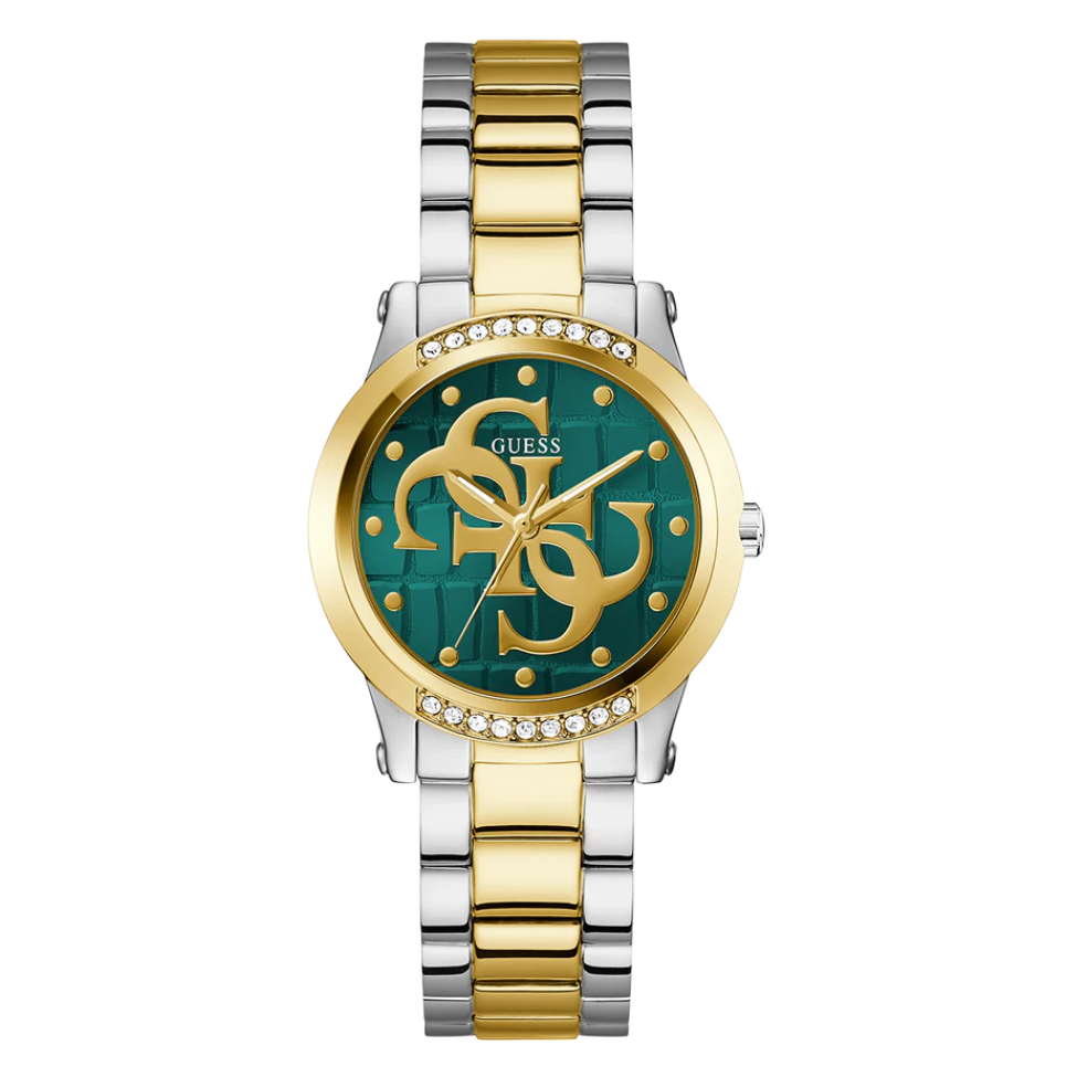 ساعة Guess Annette Series ثنائية اللون من الفولاذ المقاوم للصدأ، مينا أخضر، كوارتز، للنساء - G0861L4