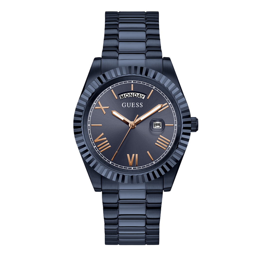 ساعة Guess رجالية كوارتز من الفولاذ المقاوم للصدأ باللون الأزرق الداكن - GW0265G9