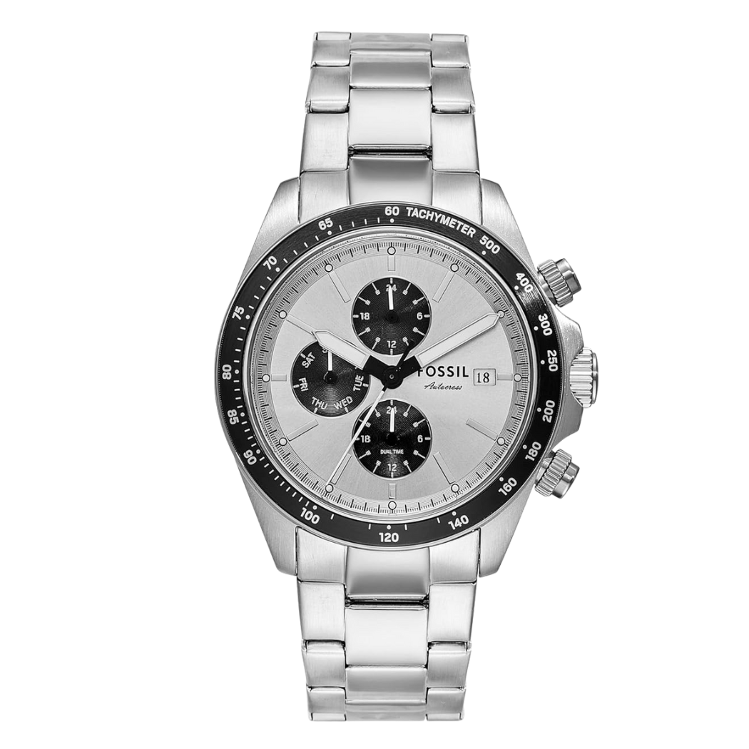 Fossil Chronograph Silver Stainless Steel Silver Dial Autocross Quartz Watch for Gents - BQ-2873