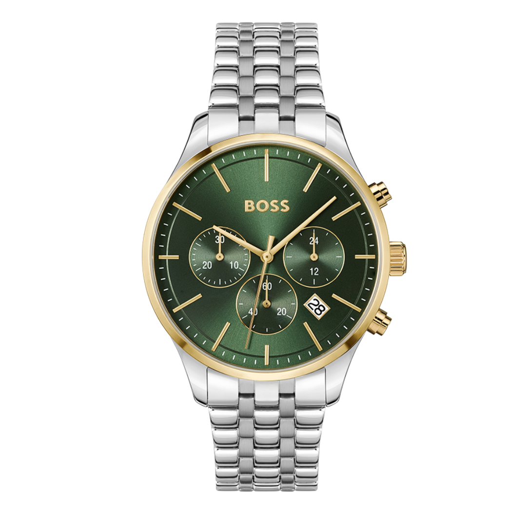 Hugo Boss Silver Stainless Steel Green Dial Chronograph Quartz Watch for Gents - Hugo Boss 1514159