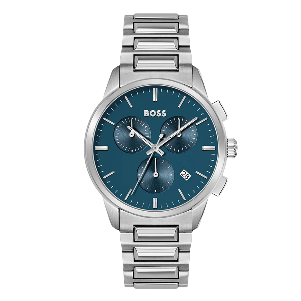 Hugo Boss Silver Stainless Steel Blue Dial Chronograph Quartz Watch for Gents - Hugo Boss 1513927
