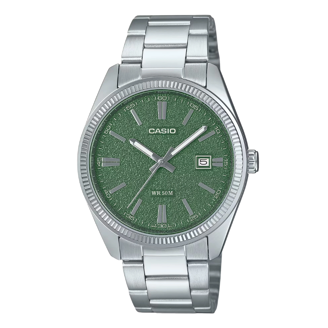 Casio Silver Stainless Steel Green Dial Quartz Watch for Gents - CASIO MTP-1302DA-3AVDF