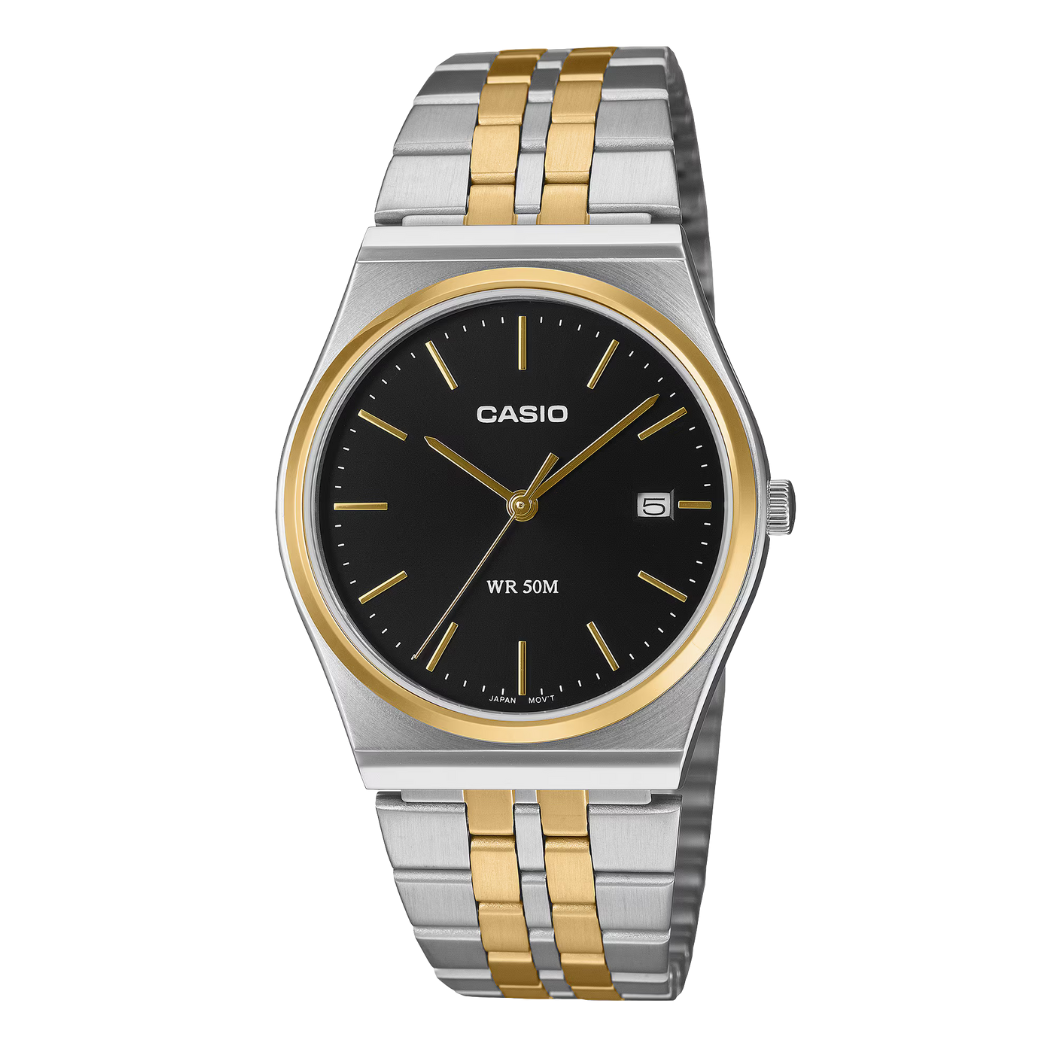 ساعة كاسيو رجالية كوارتز ثنائية اللون من الفولاذ المقاوم للصدأ، مينا أسود - CASIO MTP-1381D-3AVDF