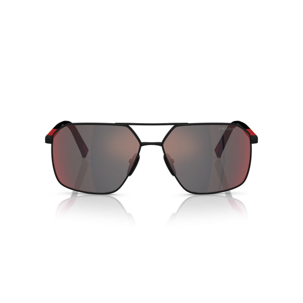 نظارات شمسية مربعة من برادا لينيا روسا باللون الأسود غير اللامع والرمادي المتدرج - SPRA50 DG0/08F (60-14-145)