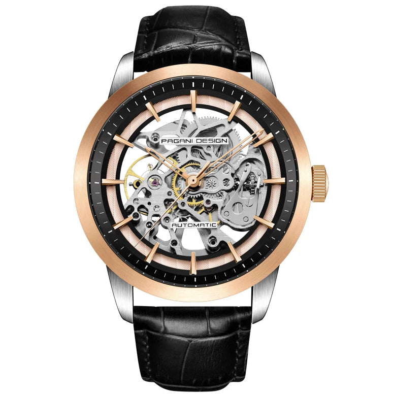 Pagani Design Rose Gold Stainless Steel Skeleton Dial Automatic Watch for Gents - PD-1638