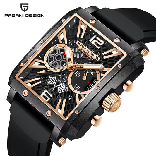 Pagani Design Black Stainless Steel Skeleton Dial Quartz Watch for Gents - PD-1725