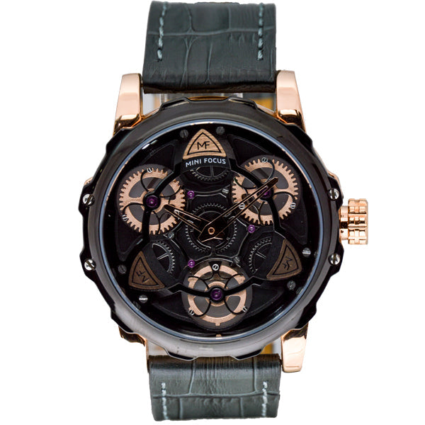 Mini Focus Black Leather Strap Black Dial Quartz Watch for Gents - MF0249G-01