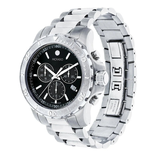 Movado Men’s Swiss Made Quartz Silver Stainless Steel Black Dial 42mm Watch 2600110