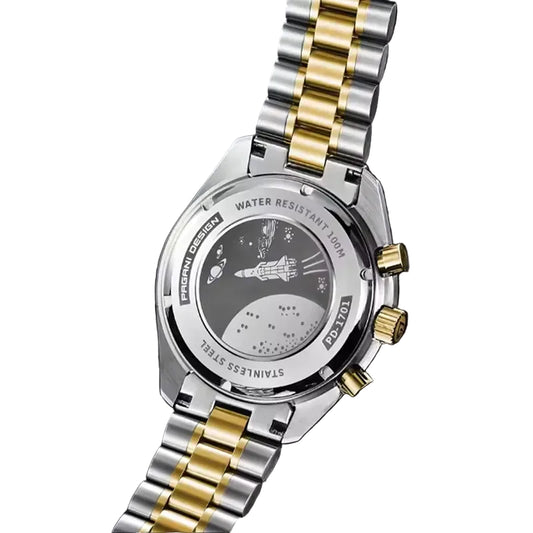 Pagani Design Gold Stainless Steel White Dial Quartz GMT Watch for Gents - PD-1701GW