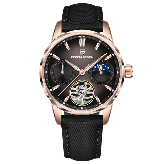 Pagani Design Rose Gold Stainless Steel Black Dial Automatic Watch for Gents - PD-1734