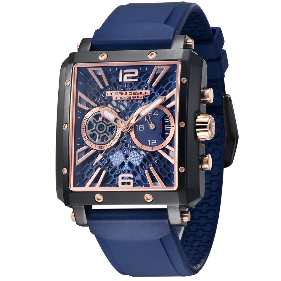 Pagani Design Black Stainless Steel Skeleton Dial Quartz Watch for Gents - PD-1725