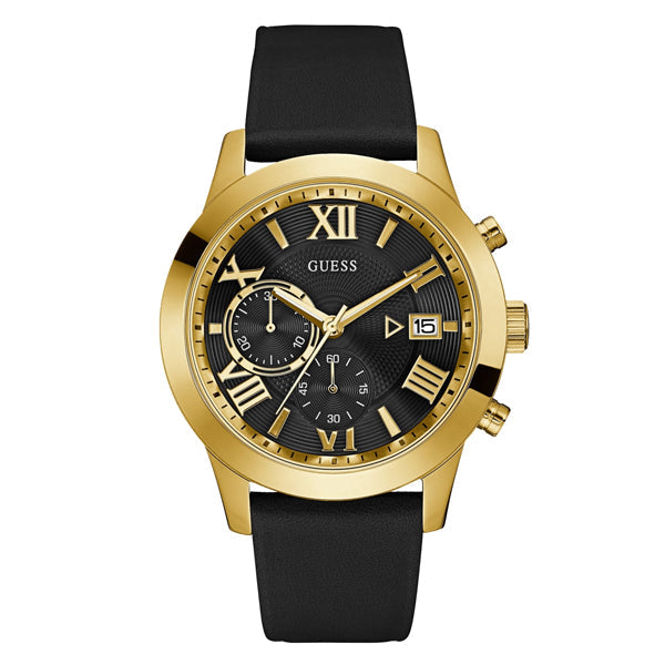 ساعة Guess Classic كرونوغراف كوارتز للرجال، بسوار جلدي أسود ومينا أسود - U0669G4