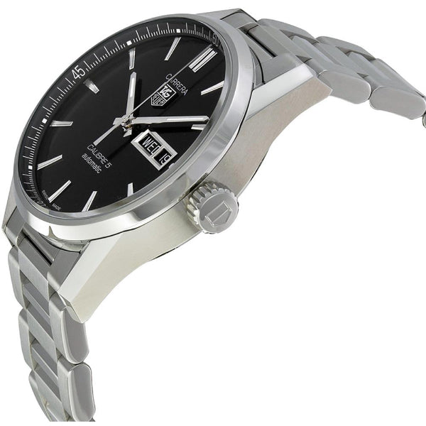 Tag Heuer Carrera Calibre 5 Silver Stainless Steel Black Dial Automatic Watch for Gents - WAR201A.BA0723