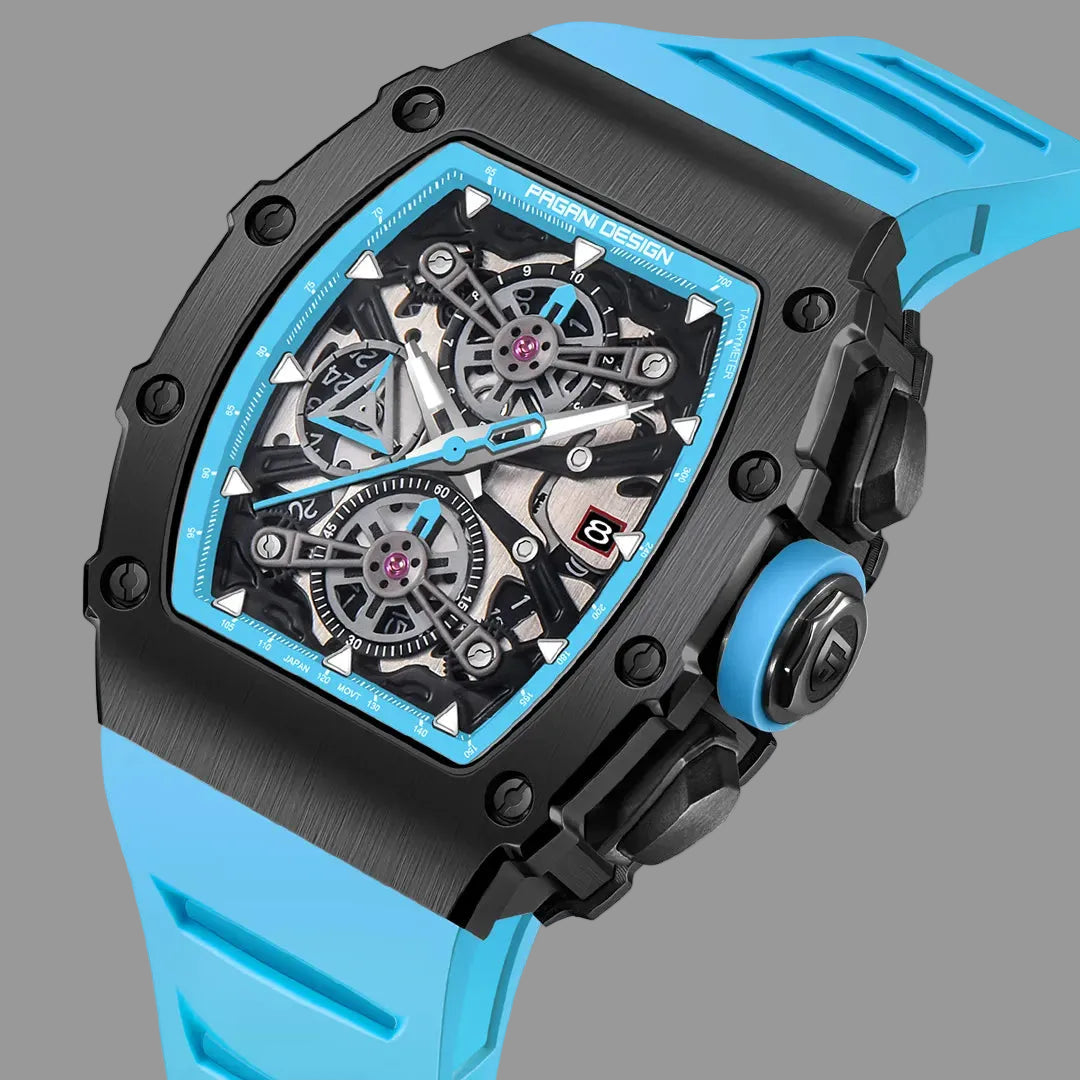 Pagani Design Black Stainless Steel Skeleton Dial Quartz Watch for Gents - PD-YS011