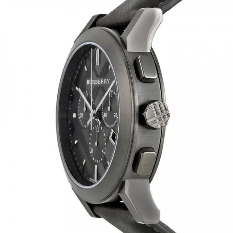 Burberry Men’s Swiss Made Leather Strap Dark Grey Check Stamped Dial 42mm Watch BU9364