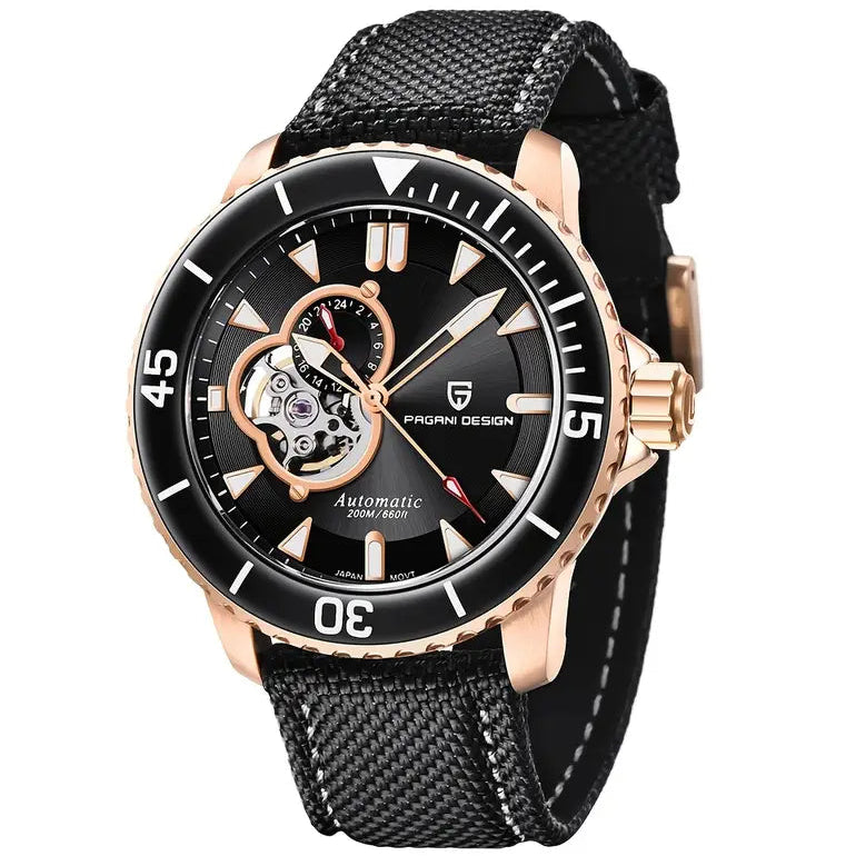 Pagani Design Rose Gold Stainless Steel Black Dial Automatic Watch for Gents - PD-1674