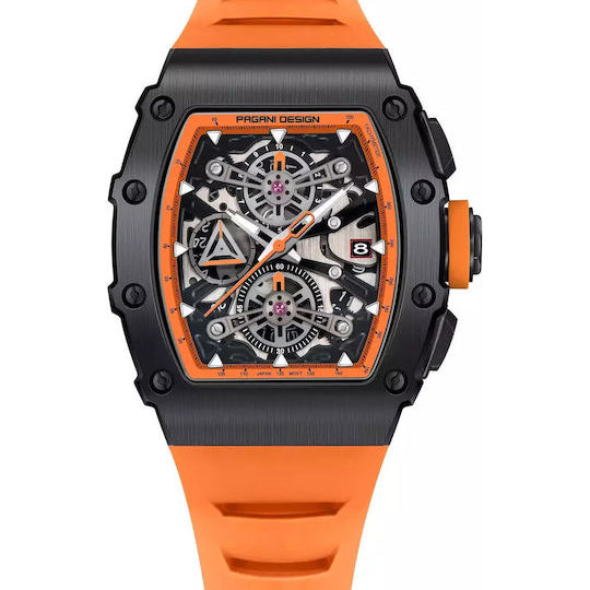 Pagani Design Black Stainless Steel Skeleton Dial Quartz Watch for Gents - PD-YS011