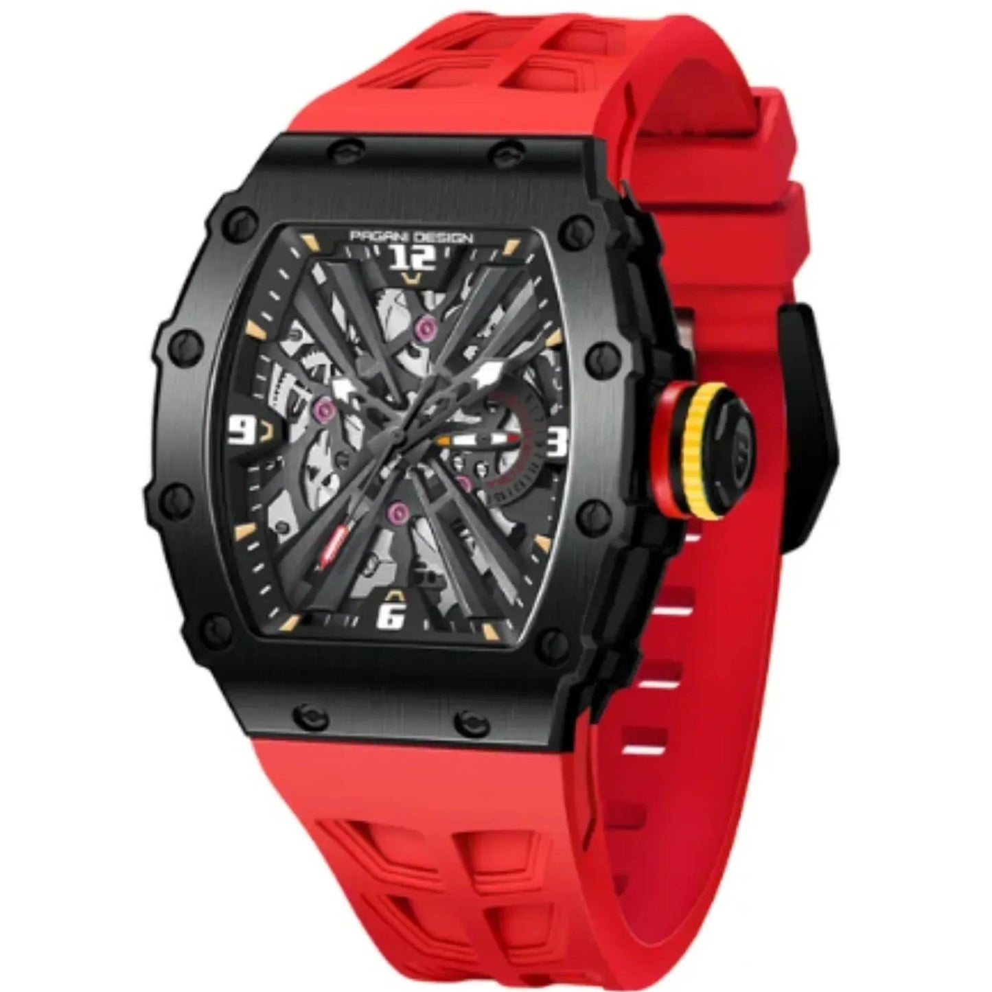 Pagani Design Black Stainless Steel Skeleton Dial Quartz Watch for Gents - PD-1738