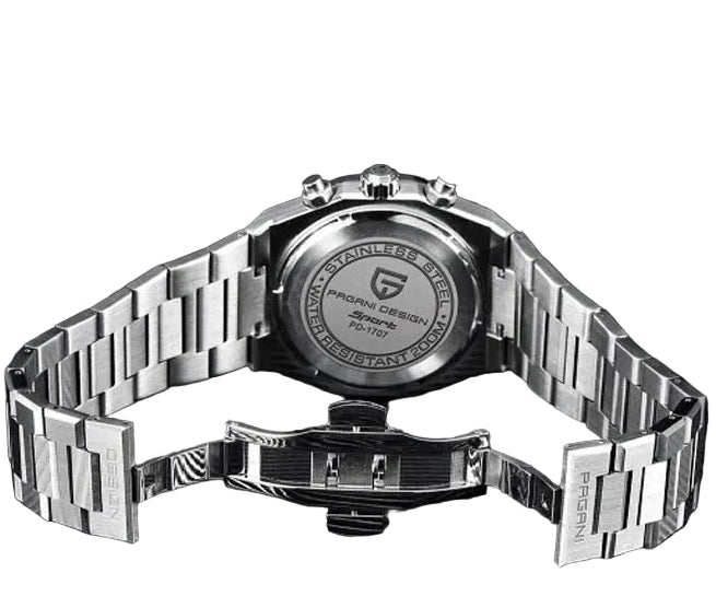 Pagani Design Stainless Steel Black Dial Quartz Chronograph Watch for Gents - PD-1707