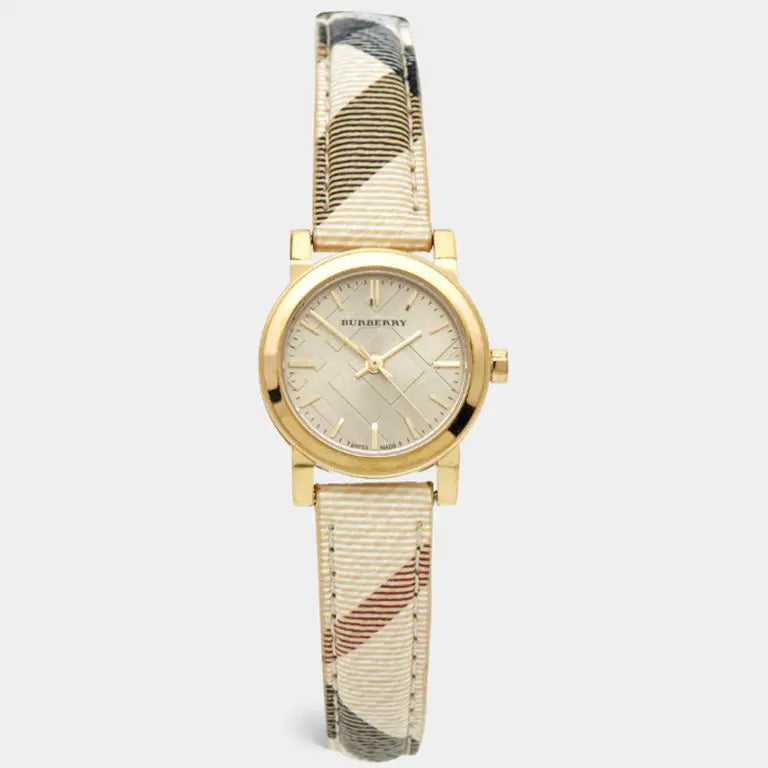 Burberry Women’s Swiss Made Quartz Multi Color Leather Strap Gold Dial 26mm Watch BU9219