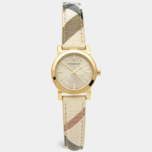 Burberry Women’s Swiss Made Quartz Multi Color Leather Strap Gold Dial 26mm Watch BU9219