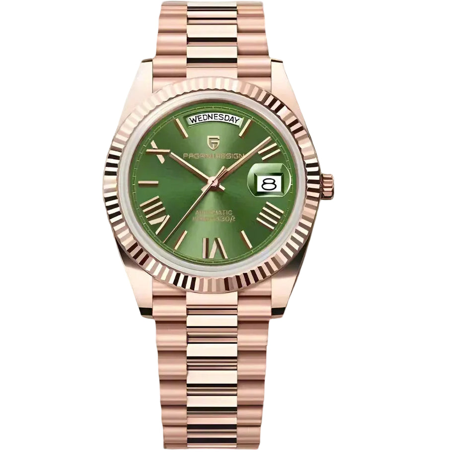 Pagani Design Rose Gold Stainless Steel Green Dial Automatic Watch for Gents - PD-1783