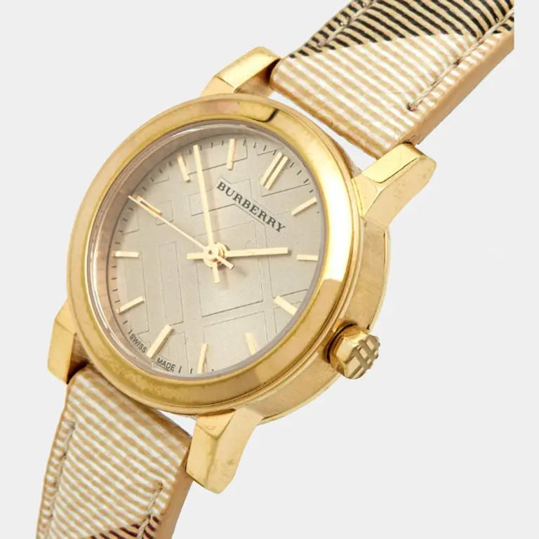 Burberry Women’s Swiss Made Quartz Multi Color Leather Strap Gold Dial 26mm Watch BU9219