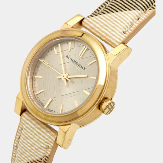 Burberry Women’s Swiss Made Quartz Multi Color Leather Strap Gold Dial 26mm Watch BU9219