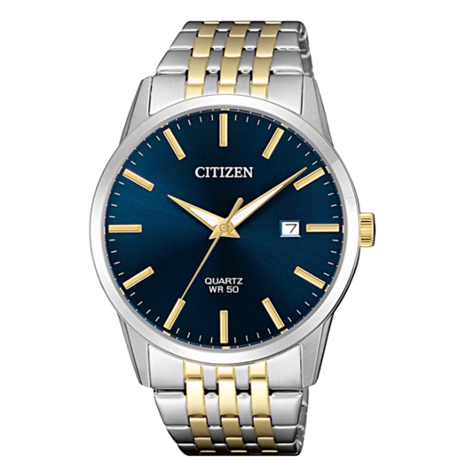 ساعة سيتيزن كوارتز رجالية ثنائية اللون من الفولاذ المقاوم للصدأ، مينا أزرق - BI5006-81L