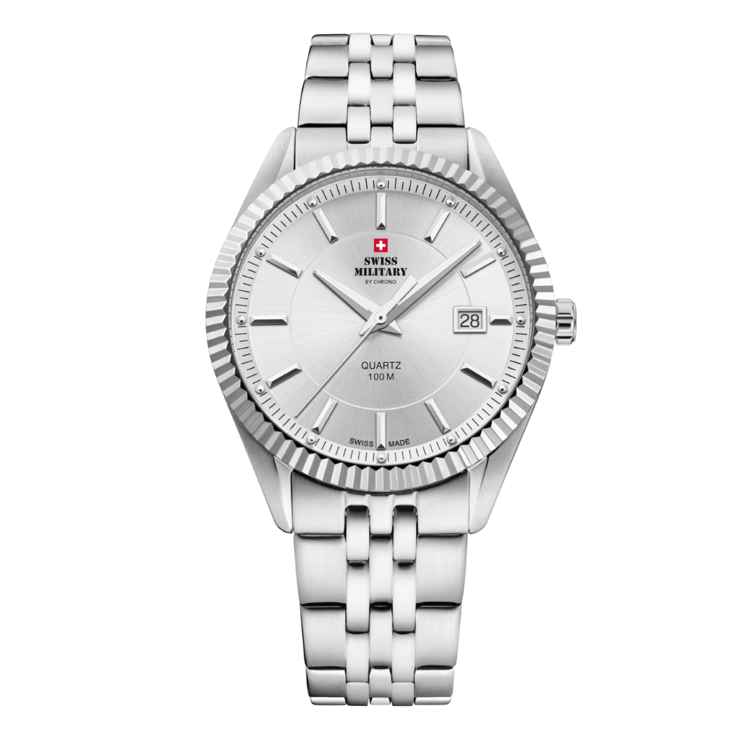 Swiss Military Silver Stainless Steel Silver Dial Quartz Watch for Gents - SM34065.02
