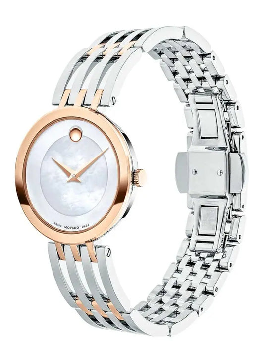 Movado Women’s Quartz Swiss Made Two-Tone Stainless Steel Mother of Pearl Dial 28mm Watch 0607114