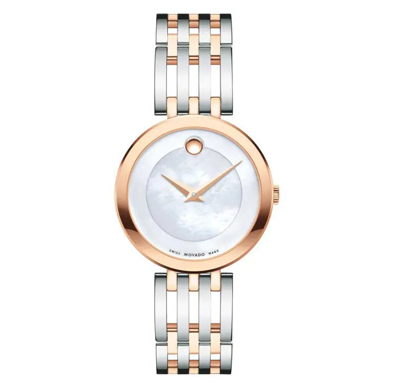Movado Women’s Quartz Swiss Made Two-Tone Stainless Steel Mother of Pearl Dial 28mm Watch 0607114