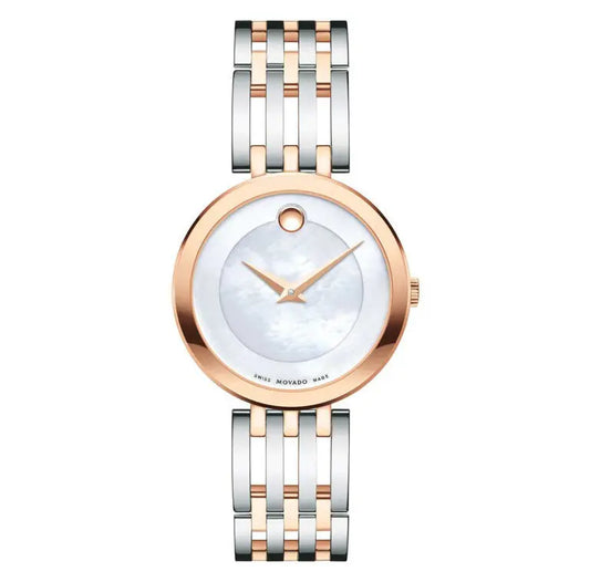 Movado Women’s Quartz Swiss Made Two-Tone Stainless Steel Mother of Pearl Dial 28mm Watch 0607114