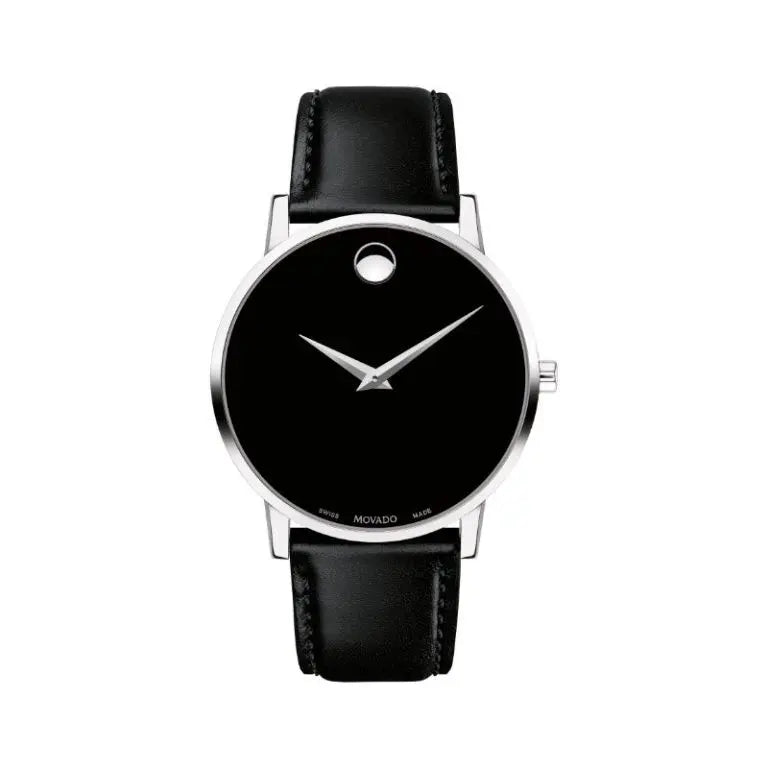 Movado Men’s Quartz Swiss Made Leather Strap Black Dial 40mm Watch 0607269