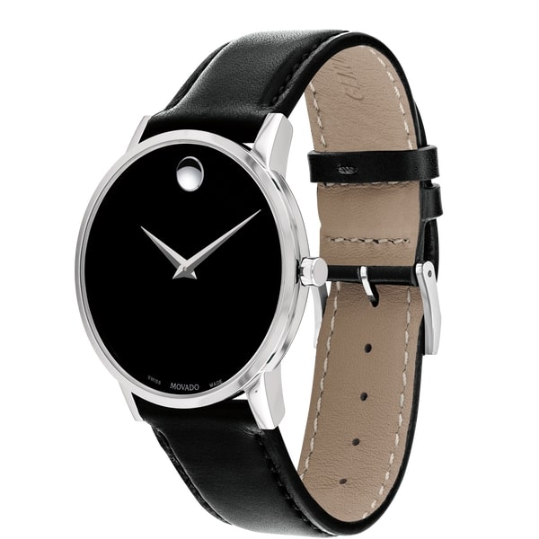 Movado Men’s Quartz Swiss Made Leather Strap Black Dial 40mm Watch 0607269