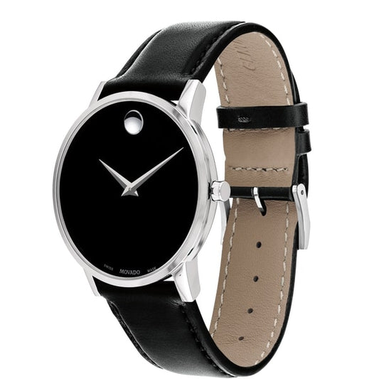 Movado Men’s Quartz Swiss Made Leather Strap Black Dial 40mm Watch 0607269