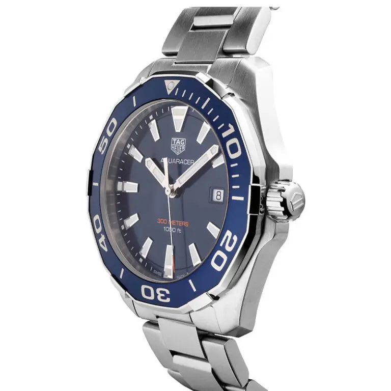 Tag Heuer Aquaracer Men’s Quartz Swiss Made Silver Stainless Steel Blue Dial 43mm Watch WAY101C.BA0746