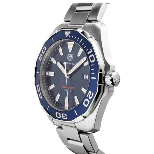 Tag Heuer Aquaracer Men’s Quartz Swiss Made Silver Stainless Steel Blue Dial 43mm Watch WAY101C.BA0746