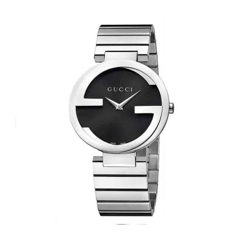 Gucci Women’s Swiss Made Quartz Silver Stainless Steel Black Dial 29mm Watch YA133502