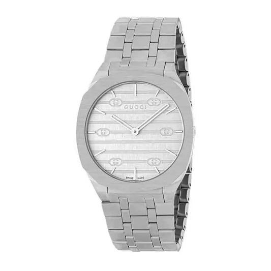 Gucci Women’s Swiss Made Quartz Silver Stainless Steel Silver Dial 34mm Watch YA163402