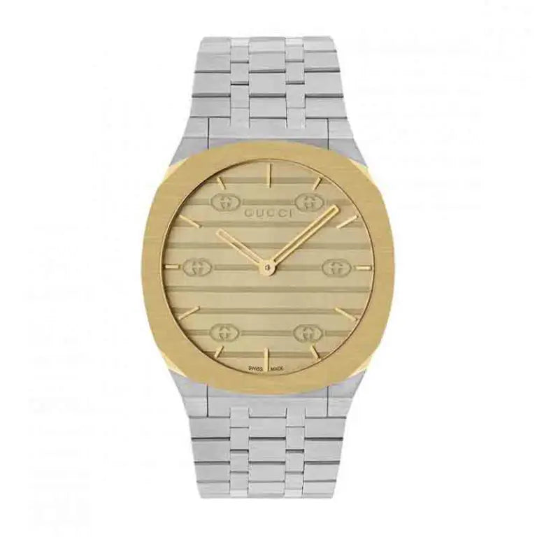 Gucci Men’s Swiss Made Quartz Silver Stainless Steel Champagne Dial 38mm Watch YA163405
