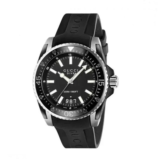 Gucci Men’s Swiss Made Quartz Black Silicone Strap Black Dial 45mm Watch YA136204