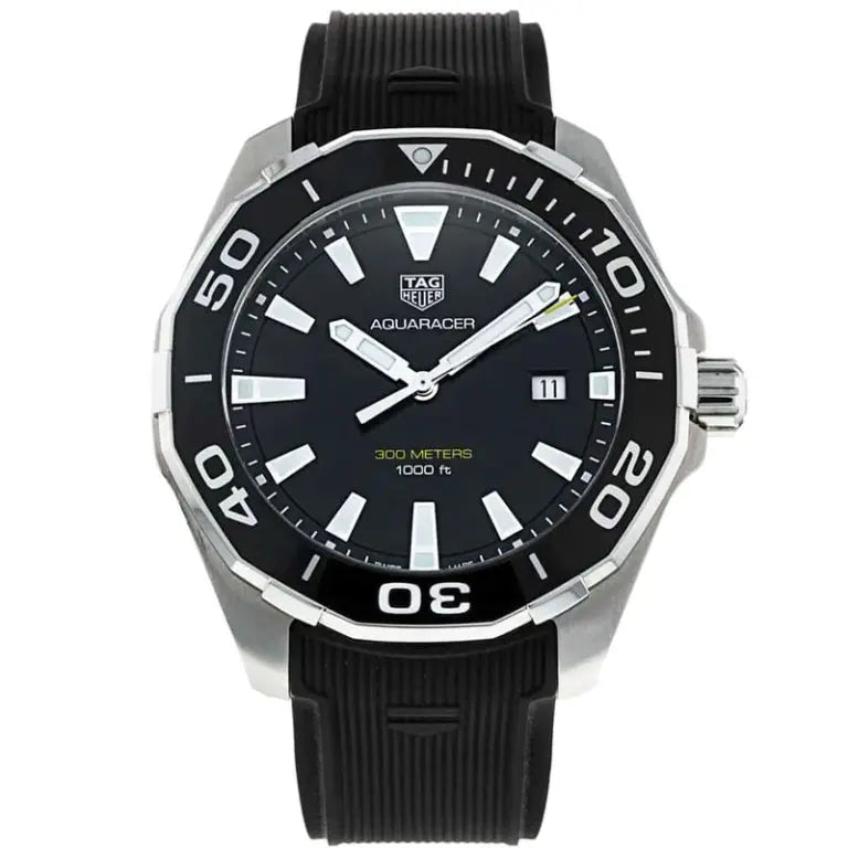 Tag Heuer Aquaracer Men’s Quartz Swiss Made Black Silicone Strap Black Dial 43mm Watch WAY101A.FT6141