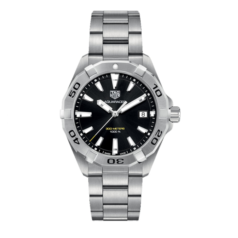 Tag Heuer Aquaracer Men’s Quartz Swiss Made Silver Stainless Steel Black Dial 41mm Watch WBD1110.BA0928