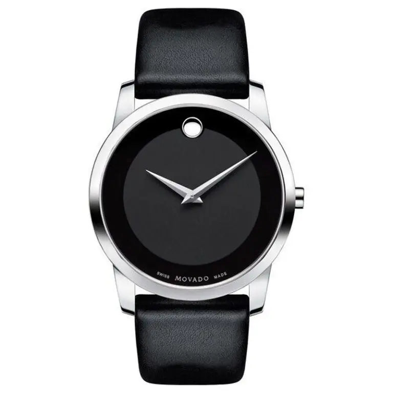 Movado Men’s Swiss Made Quartz Black Leather Strap Black Dial 40mm Watch 0606502