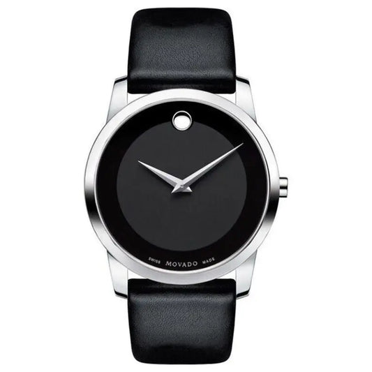 Movado Men’s Swiss Made Quartz Black Leather Strap Black Dial 40mm Watch 0606502