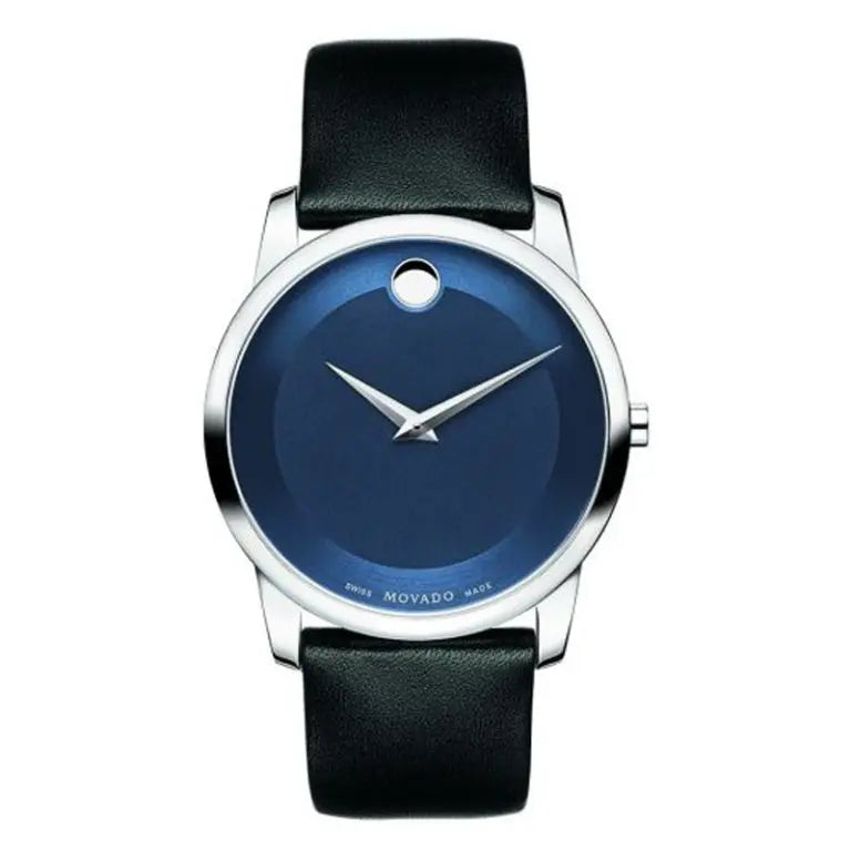 Movado Men’s Swiss Made Quartz Black Leather Strap Blue Dial 40mm Watch 0606610