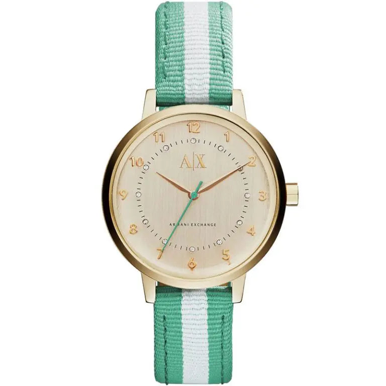 Armani Exchange Women’s Quartz Two Tone Nylon Strap Gold Dial 39mm Watch AX5365